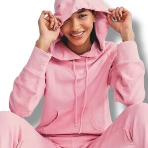 LoveshackFancy Anarosa Sugar Poppy Pink Distressed Hoodie sz xs